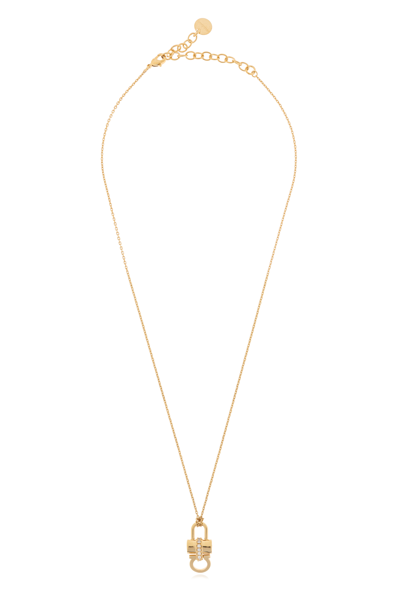Gold Necklace with a pendant in the shape of a logo